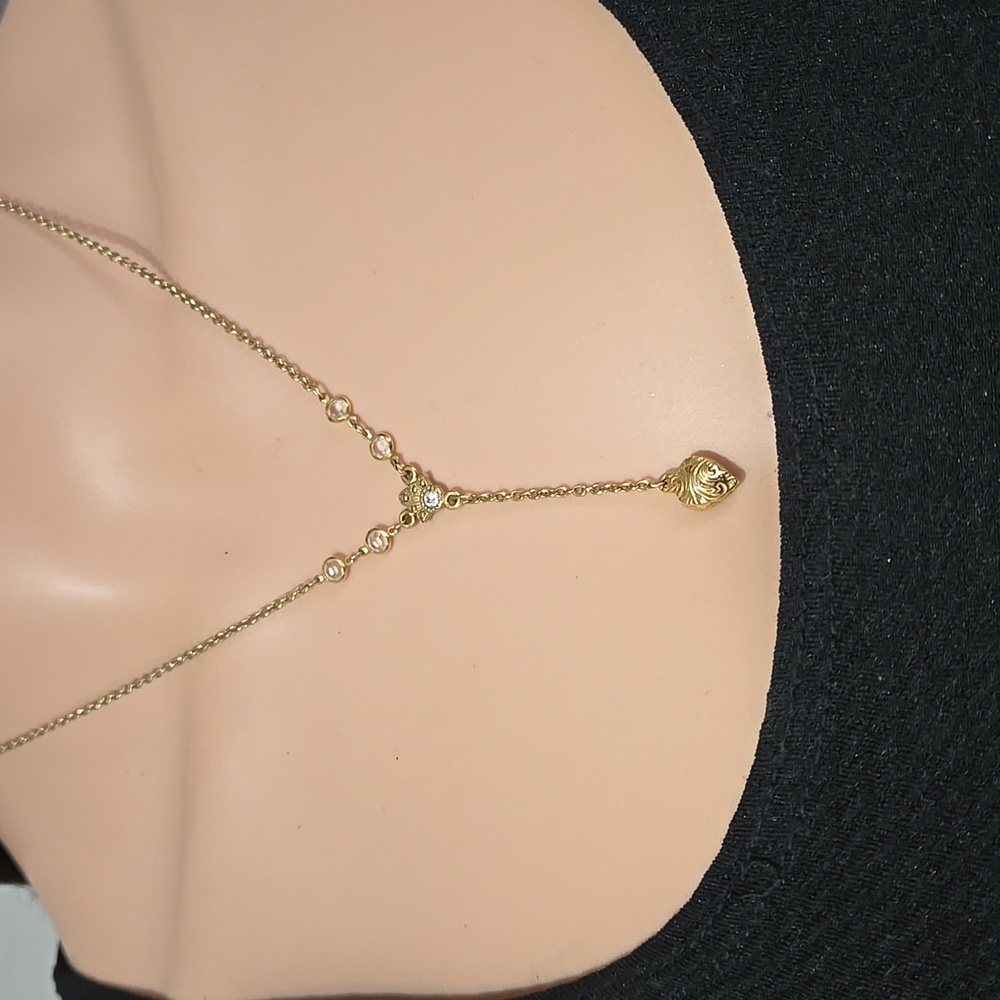 1928 Gold Tone Heart "Y" Necklace